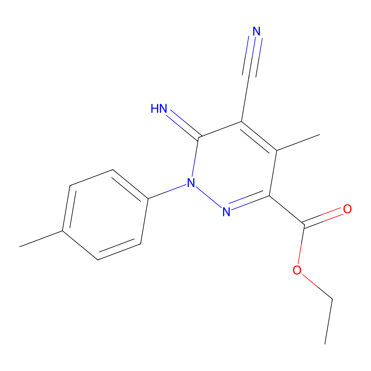 Ethyl 5-cyano-6-imino-4-methyl-1-(4-methylphenyl)-1,6-dihydropyridazine-3-carboxylate molecular structure, CAS 120049-79-8