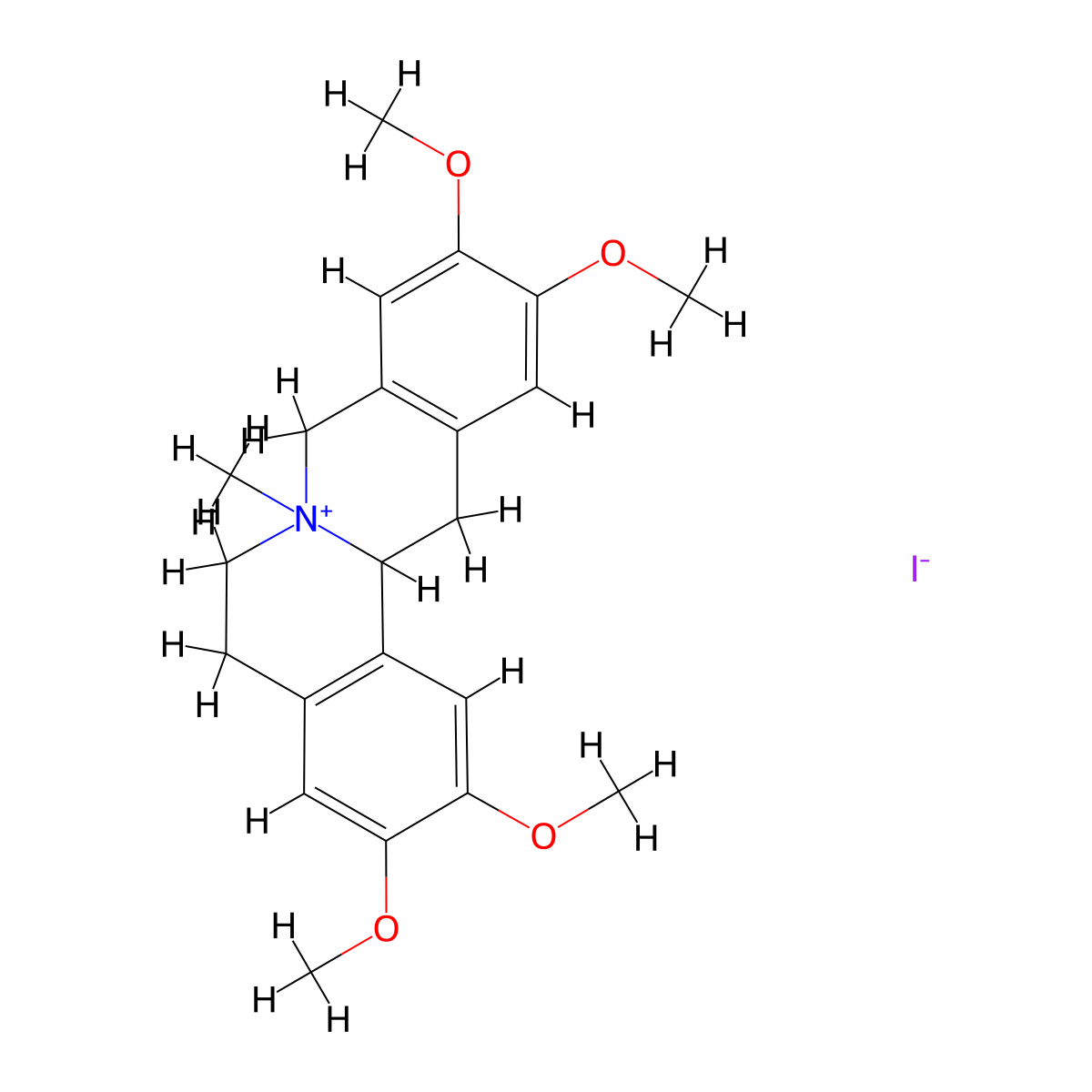 2,3,10,11-Tetramethoxy-7-methyl-5,8,13,13a-tetrahydro-6H-isoquinolino(3,2-a)isoquinolin-7-ium iodide molecular structure, CAS 120052-37-1