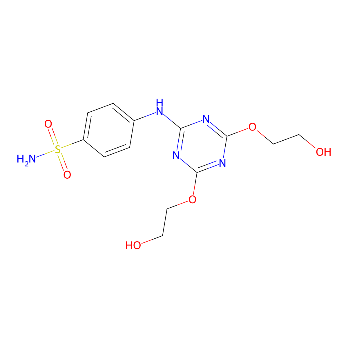 4-(4,6-Bis(2-hydroxyethoxy)-1,3,5-triazin-2-ylamino)benzenesulfonamide molecular structure, CAS 1200603-32-2