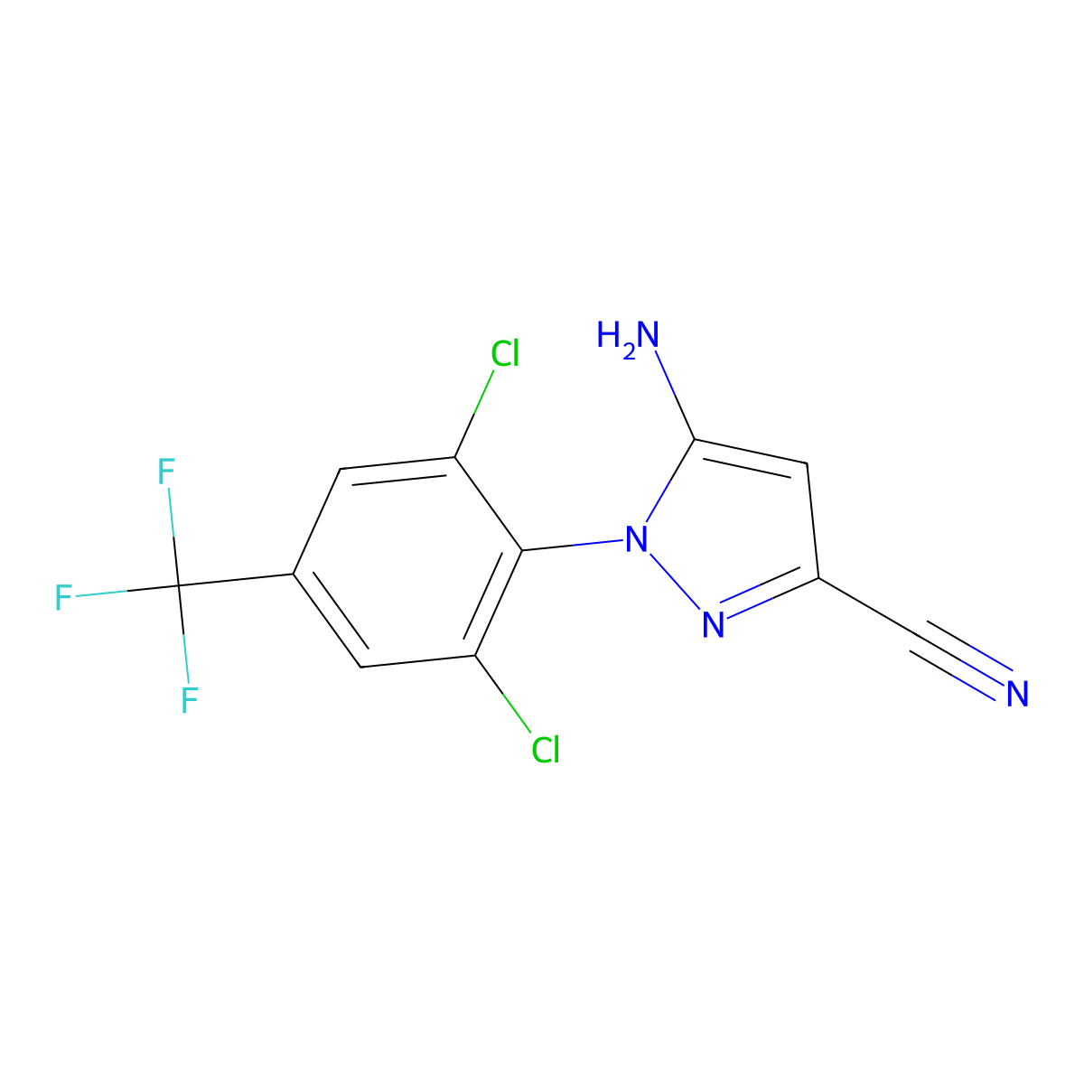 5-amino-1-(2,6-dichloro-4-(trifluoromethyl)phenyl)-1H-pyrazole-3-carbonitrile molecular structure, CAS 120068-79-3