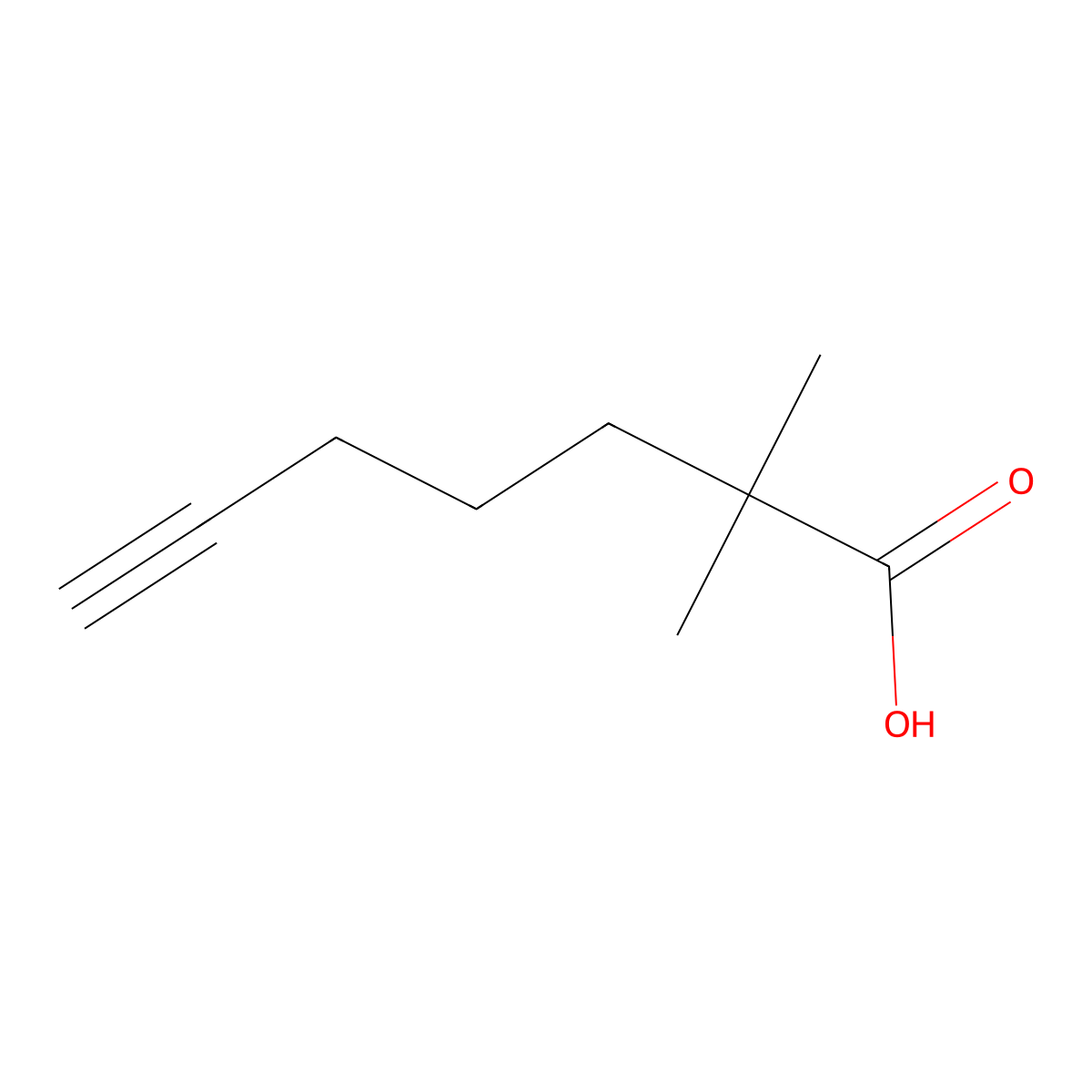 2,2-Dimethylhept-6-ynoic acid molecular structure, CAS 120085-76-9