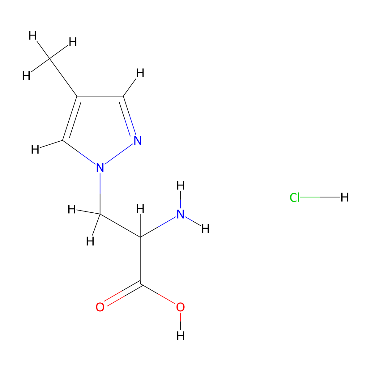 2-amino-3-(4-methyl-1H-pyrazol-1-yl)propanoic acid hydrochloride molecular structure, CAS 120095-52-5