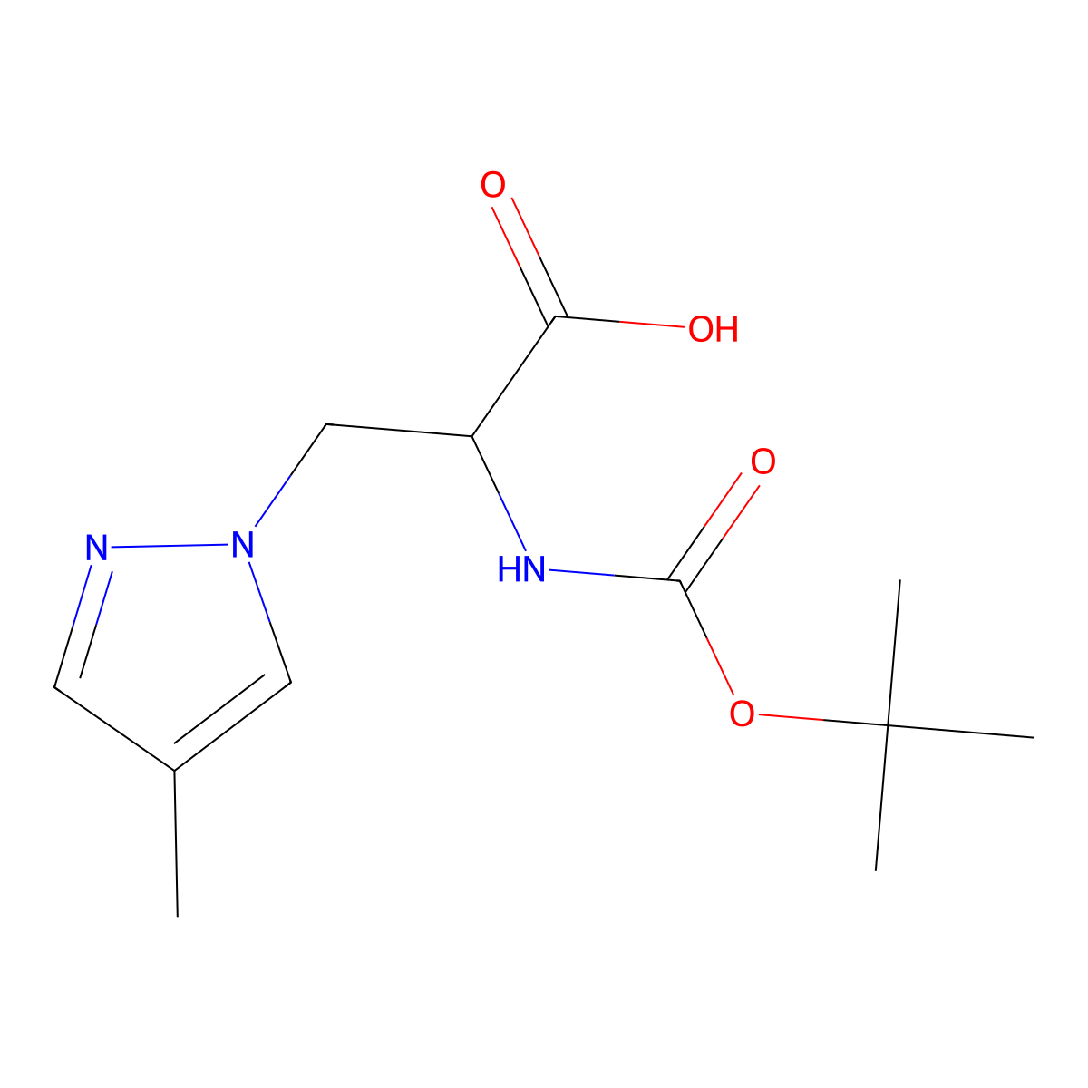2-{[(tert-butoxy)carbonyl]amino}-3-(4-methyl-1H-pyrazol-1-yl)propanoic acid molecular structure, CAS 120095-53-6