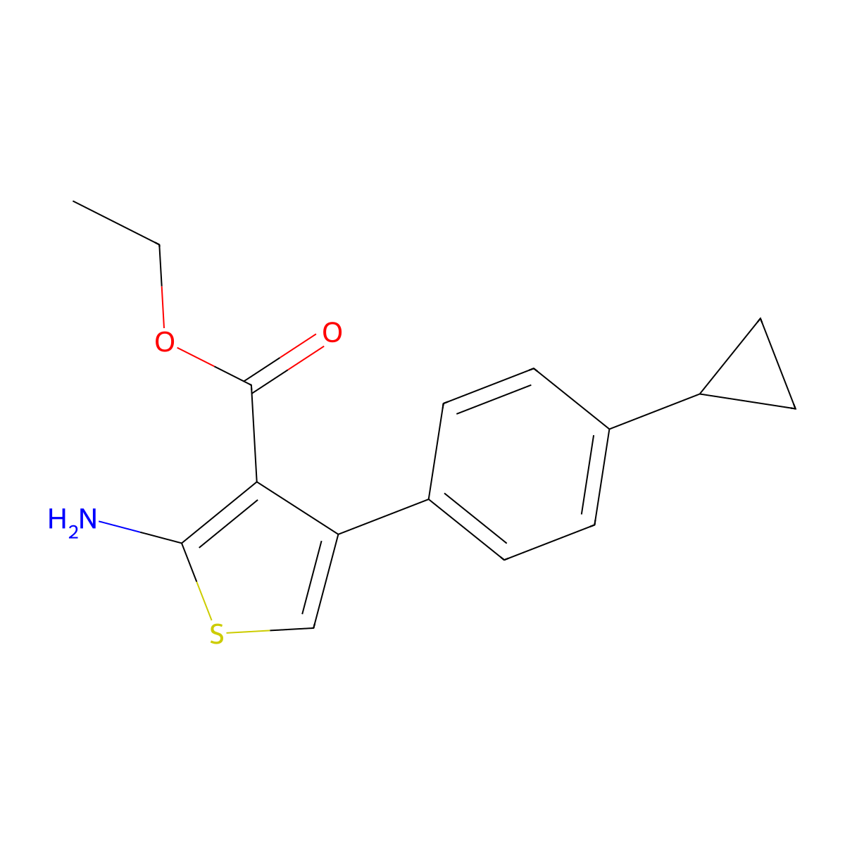 Ethyl 2-amino-4-(4-cyclopropylphenyl)-3-thiophenecarboxylate molecular structure, CAS 120109-76-4