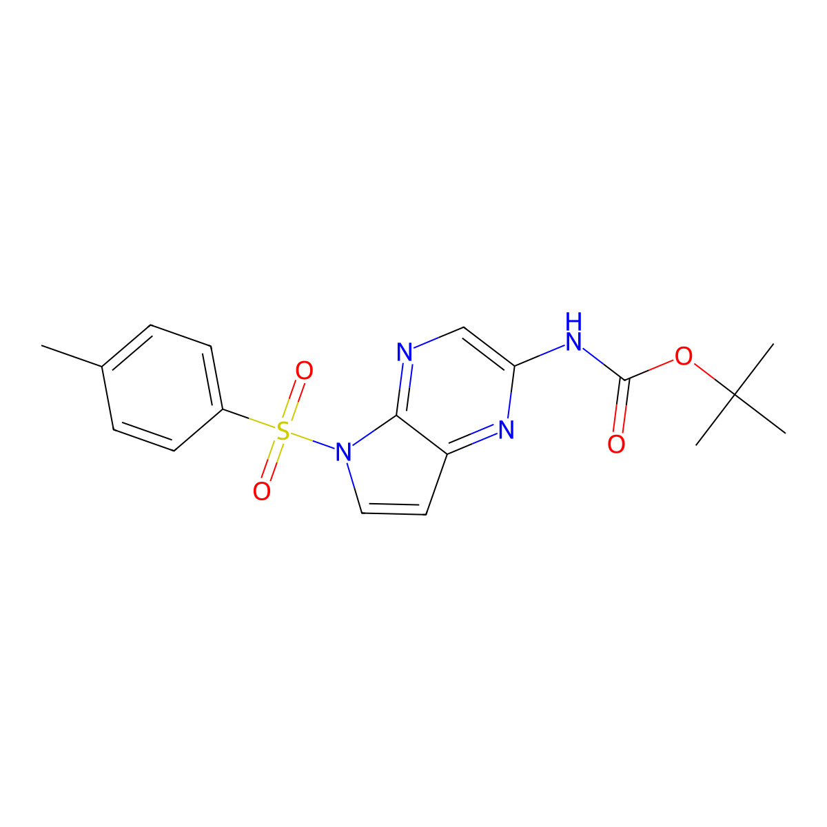 1,1-Dimethylethyl N-(5-((4-methylphenyl)sulfonyl)-5H-pyrrolo(2,3-b)pyrazin-2-yl)carbamate molecular structure, CAS 1201187-44-1