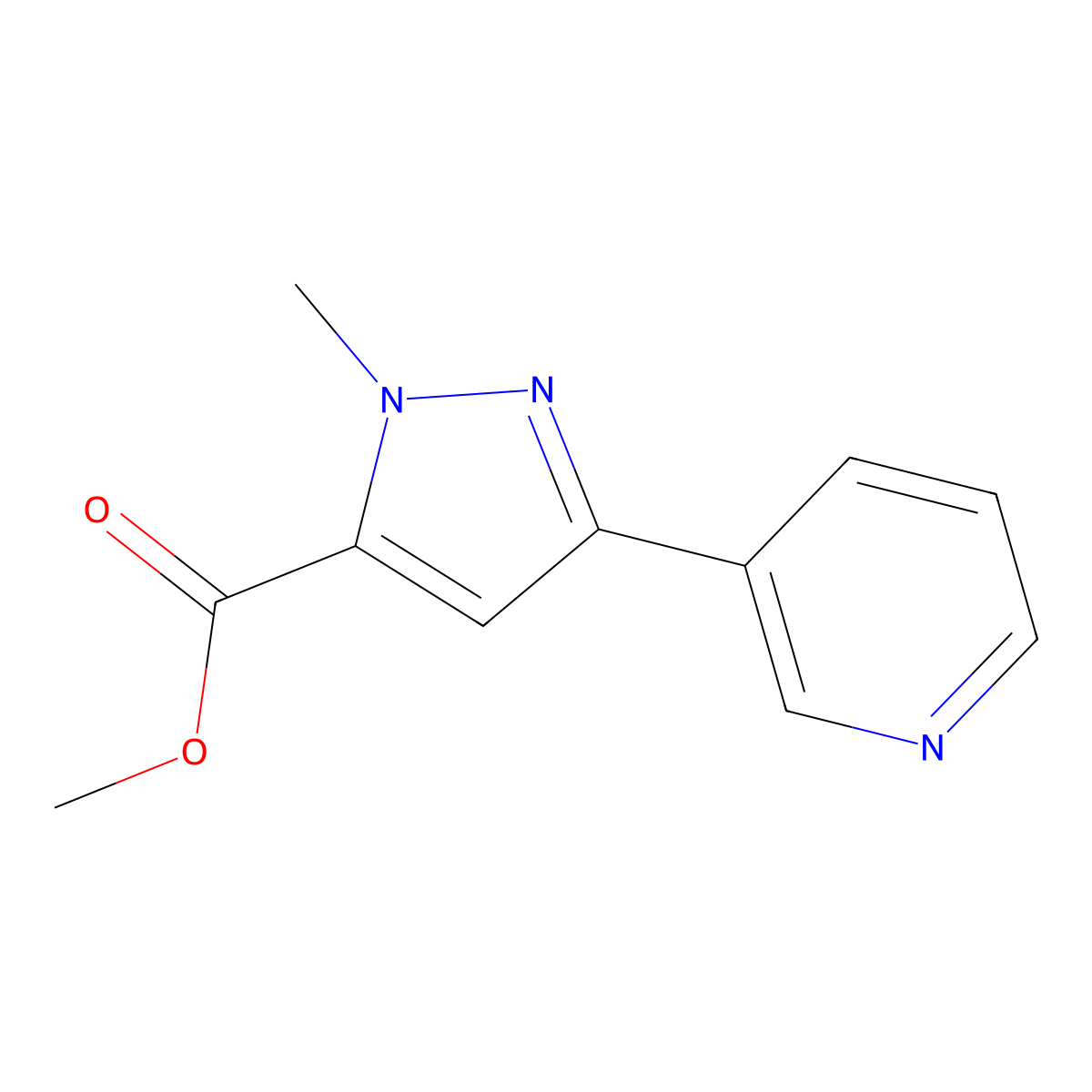methyl 1-methyl-3-(pyridin-3-yl)-1H-pyrazole-5-carboxylate molecular structure, CAS 1201199-00-9