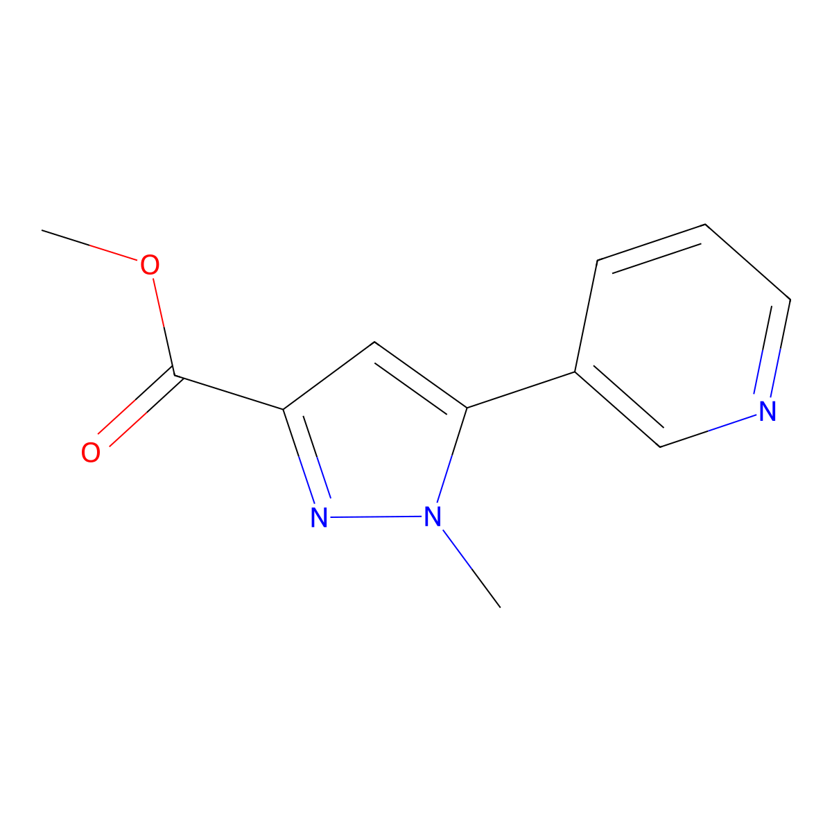 methyl 1-methyl-5-(pyridin-3-yl)-1H-pyrazole-3-carboxylate molecular structure, CAS 1201199-01-0