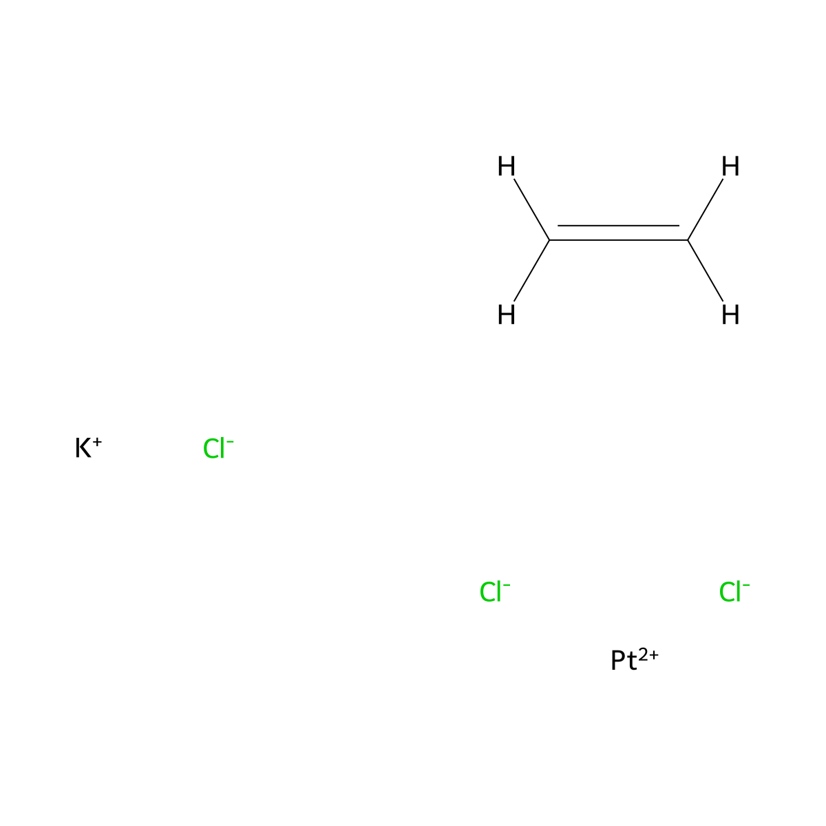 Platinate(1-), trichloro(eta2-ethene)-, potassium (1:1) molecular structure, CAS 12012-50-9