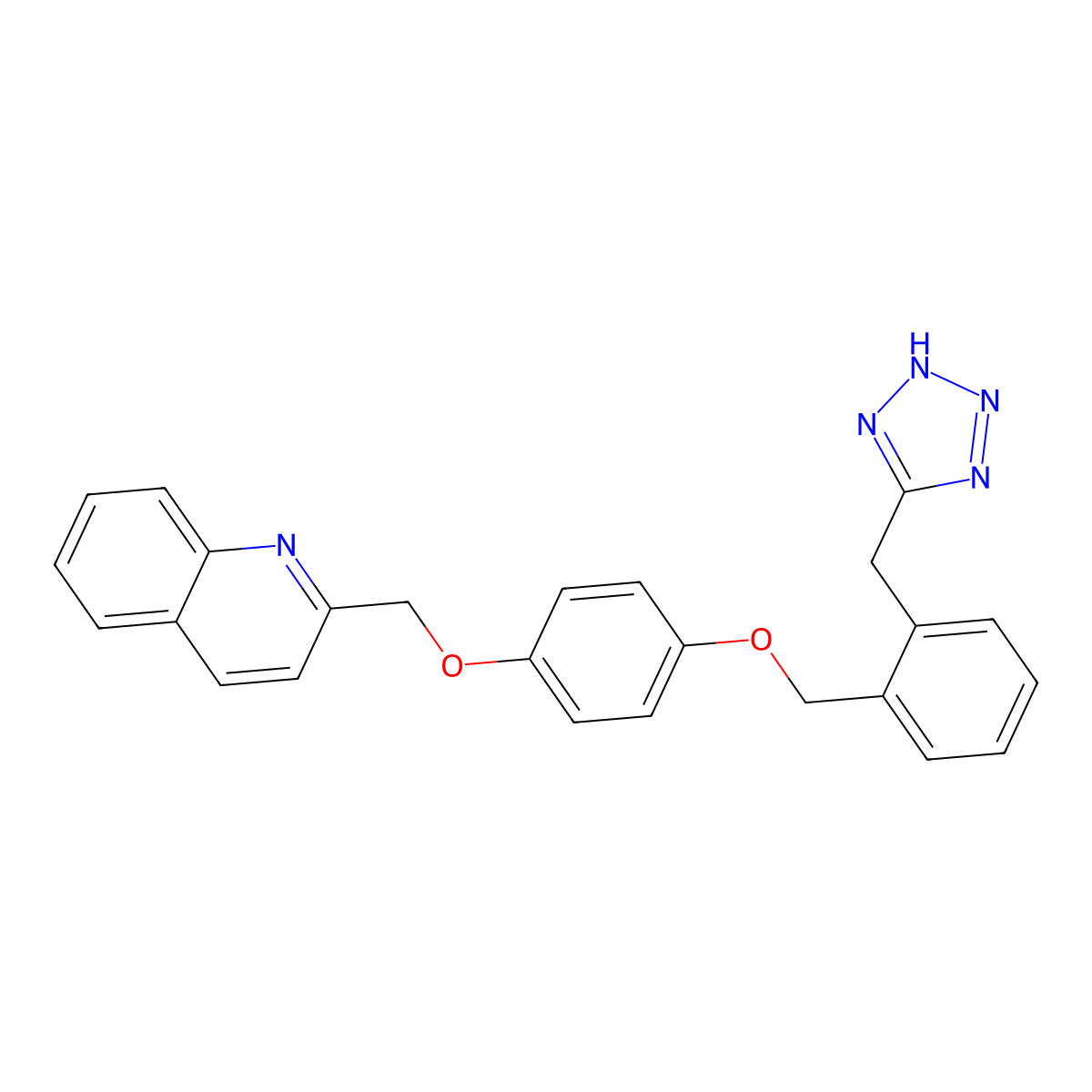 2-((4-((2-(2H-Tetrazol-5-ylmethyl)phenyl)methoxy)phenoxy)methyl)quinoline molecular structure, CAS 120128-20-3