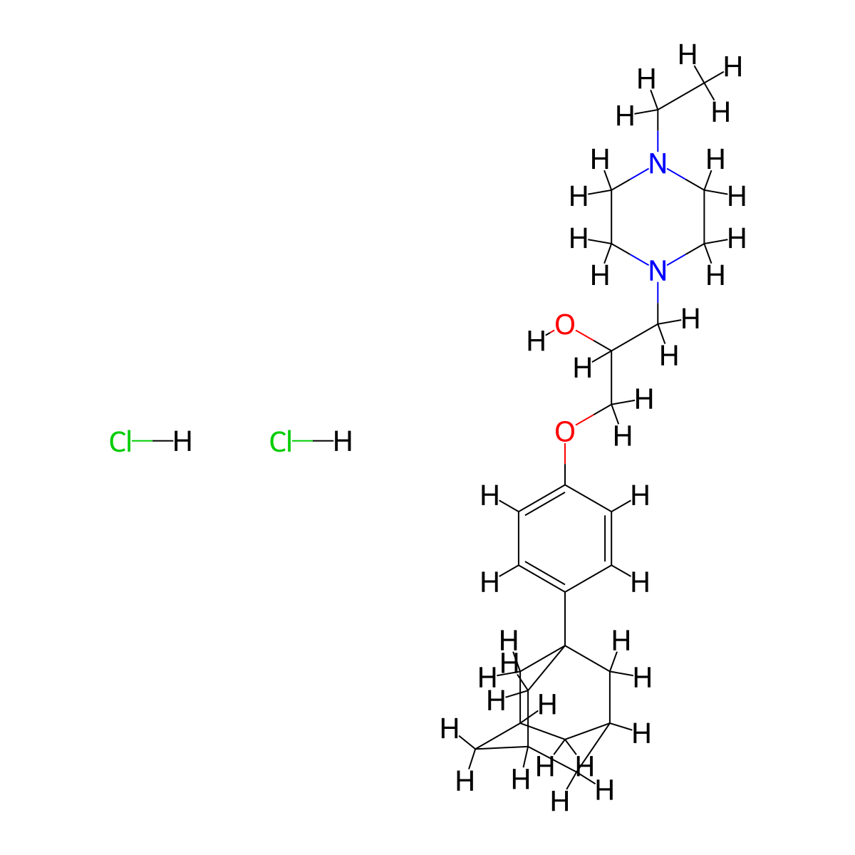 1-(4-((3r,5r,7r)-Adamantan-1-yl)phenoxy)-3-(4-ethylpiperazin-1-yl)propan-2-ol dihydrochloride molecular structure, CAS 1201421-55-7