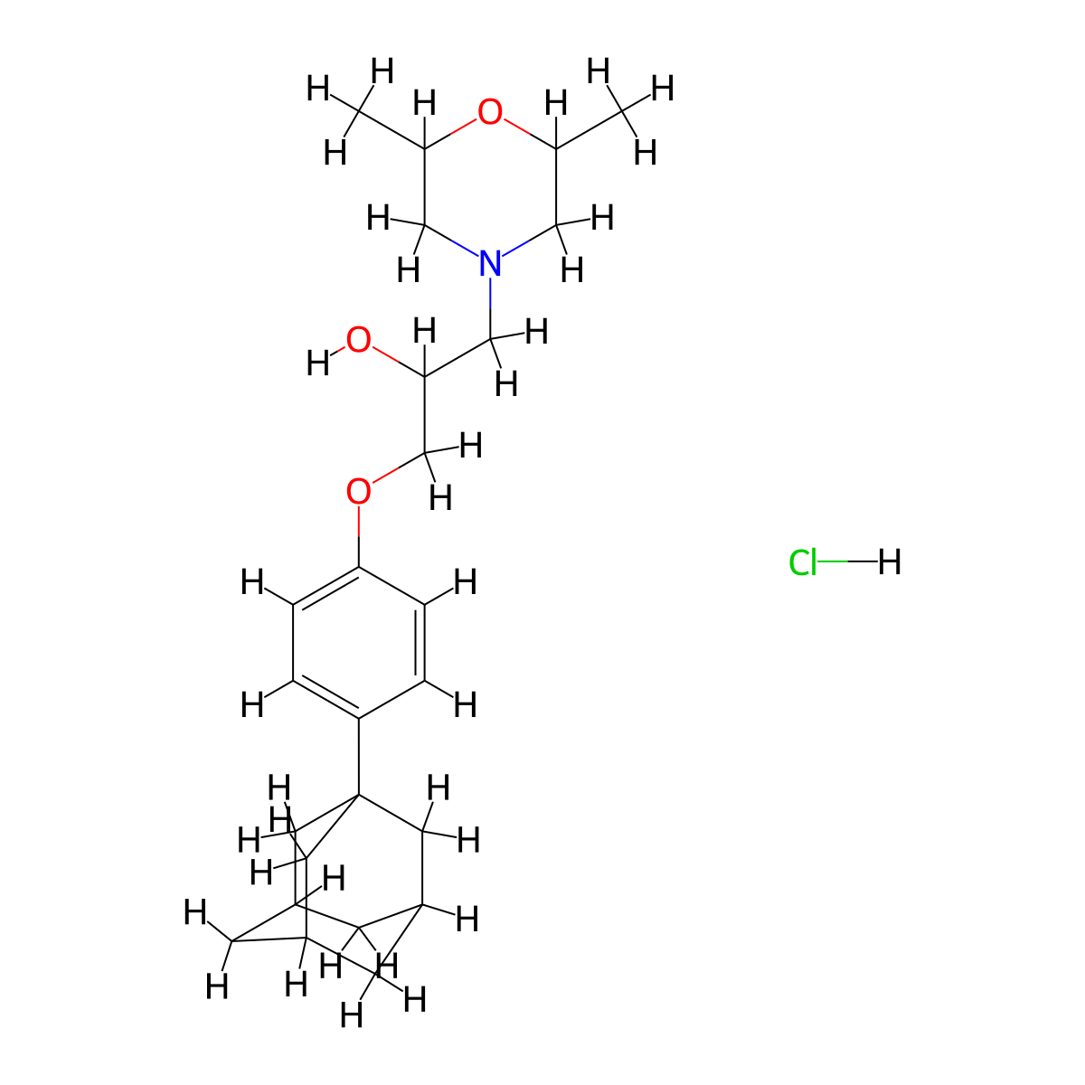 1-[4-(Adamantan-1-yl)phenoxy]-3-(2,6-dimethylmorpholin-4-yl)propan-2-ol hydrochloride molecular structure, CAS 1201421-70-6