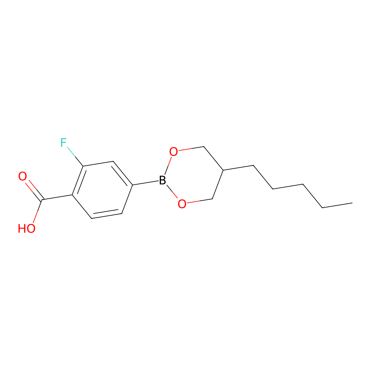 2-fluoro-4-(5-pentyl-1,3,2-dioxaborinan-2-yl)benzoic Acid molecular structure, CAS 120153-11-9