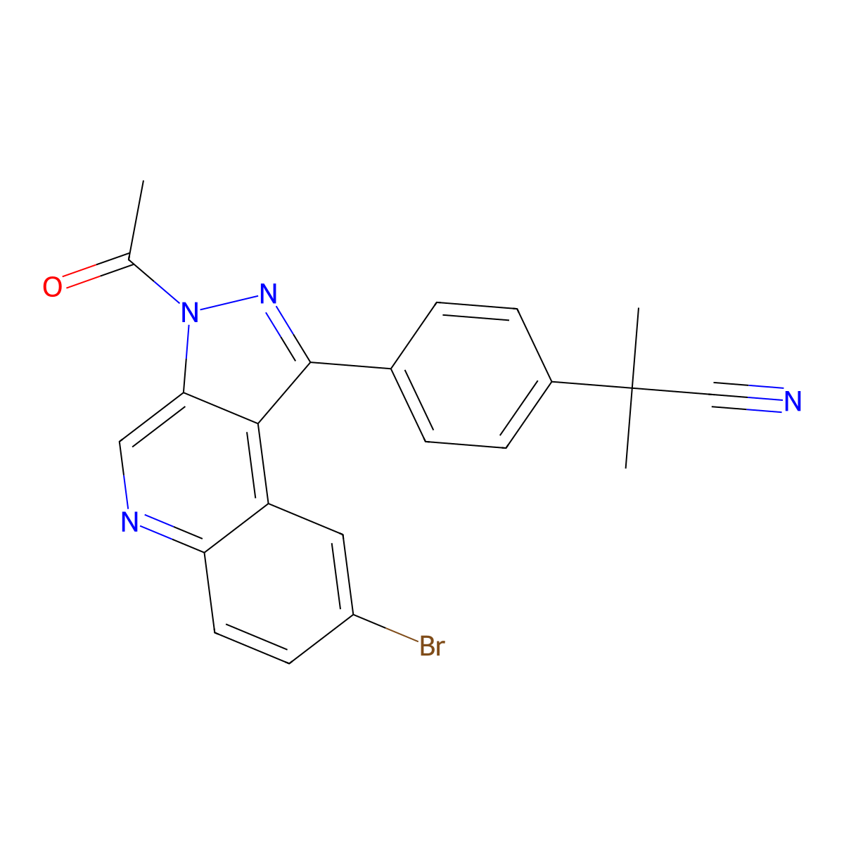 2-(4-(3-acetyl-8-bromo-3H-pyrazolo[3,4-c]quinolin-1-yl)phenyl)-2-methylpropanenitrile molecular structure, CAS 1201643-72-2