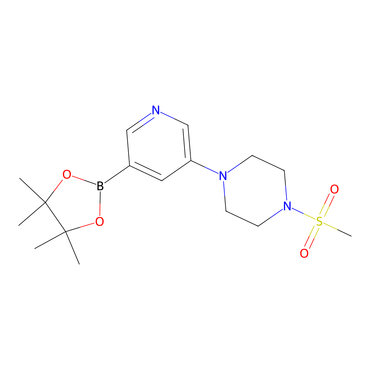 1-(Methylsulfonyl)-4-(5-(4,4,5,5-tetramethyl-1,3,2-dioxaborolan-2-yl)pyridin-3-yl)piperazine molecular structure, CAS 1201644-34-9