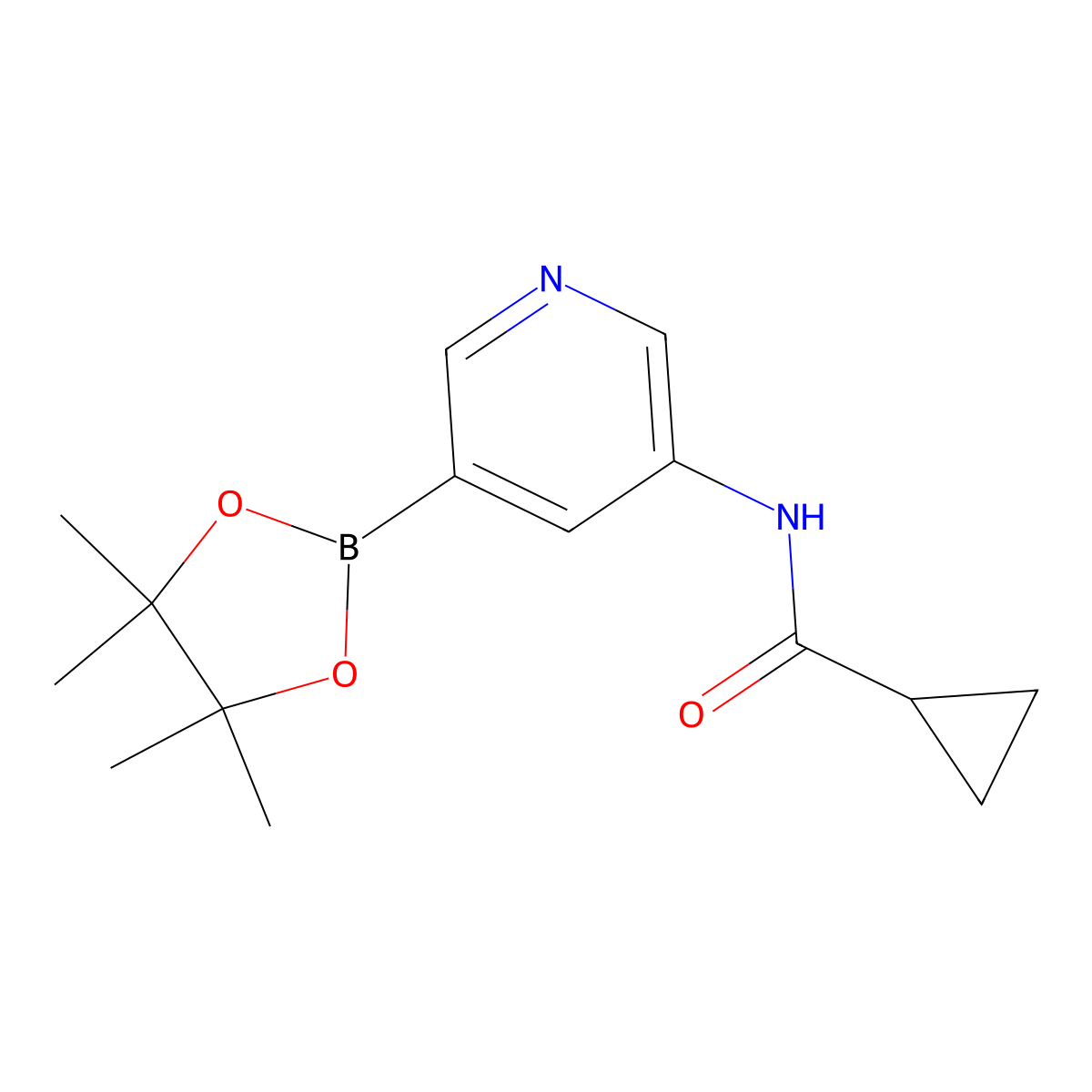 N-(5-(4,4,5,5-Tetramethyl-1,3,2-dioxaborolan-2-YL)pyridin-3-YL)cyclopropanecarboxamide molecular structure, CAS 1201644-35-0