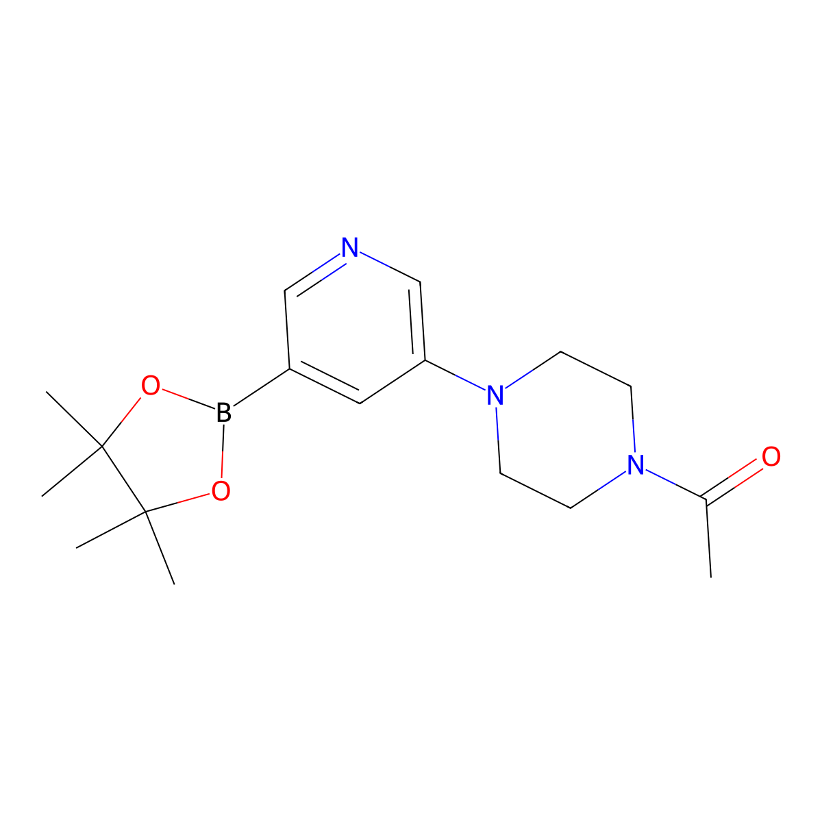 1-(4-(5-(4,4,5,5-Tetramethyl-1,3,2-dioxaborolan-2-yl)pyridin-3-yl)piperazin-1-yl)ethanone molecular structure, CAS 1201644-39-4