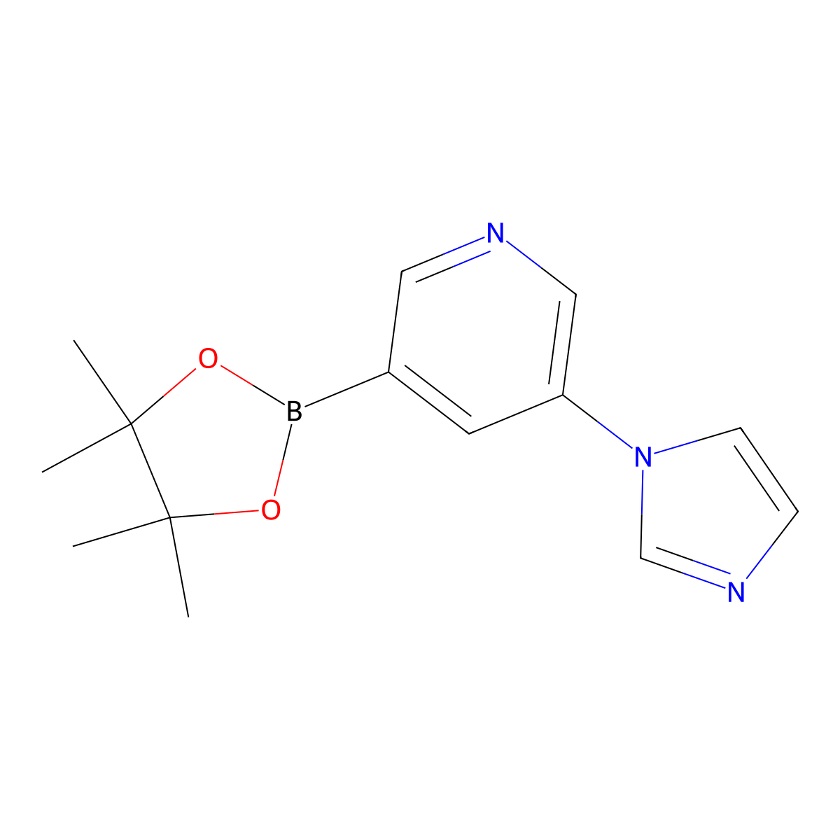 3-(1H-imidazol-1-yl)-5-(4,4,5,5-tetramethyl-1,3,2-dioxaborolan-2-yl)pyridine molecular structure, CAS 1201644-45-2