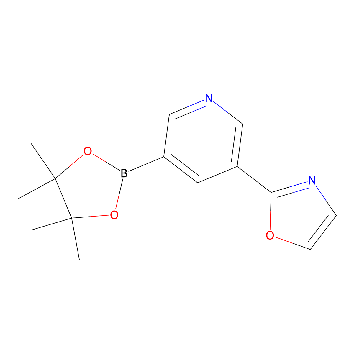 2-(5-(4,4,5,5-Tetramethyl-1,3,2-dioxaborolan-2-yl)pyridin-3-yl)oxazole molecular structure, CAS 1201644-46-3