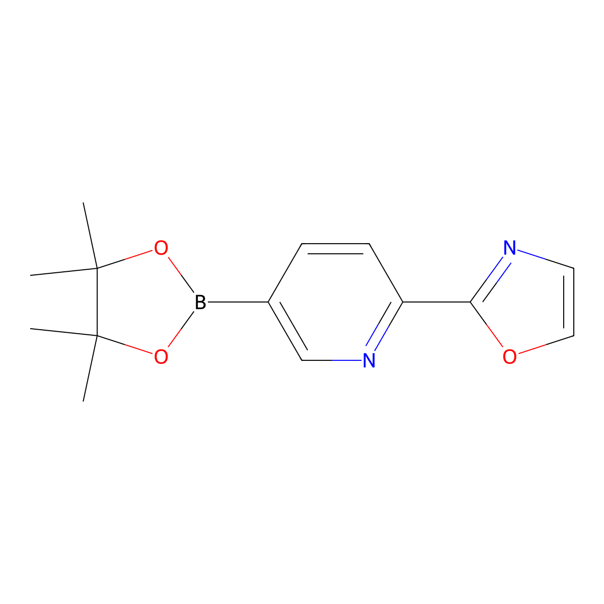 2-(5-(4,4,5,5-Tetramethyl-1,3,2-dioxaborolan-2-YL)pyridin-2-YL)oxazole molecular structure, CAS 1201644-48-5