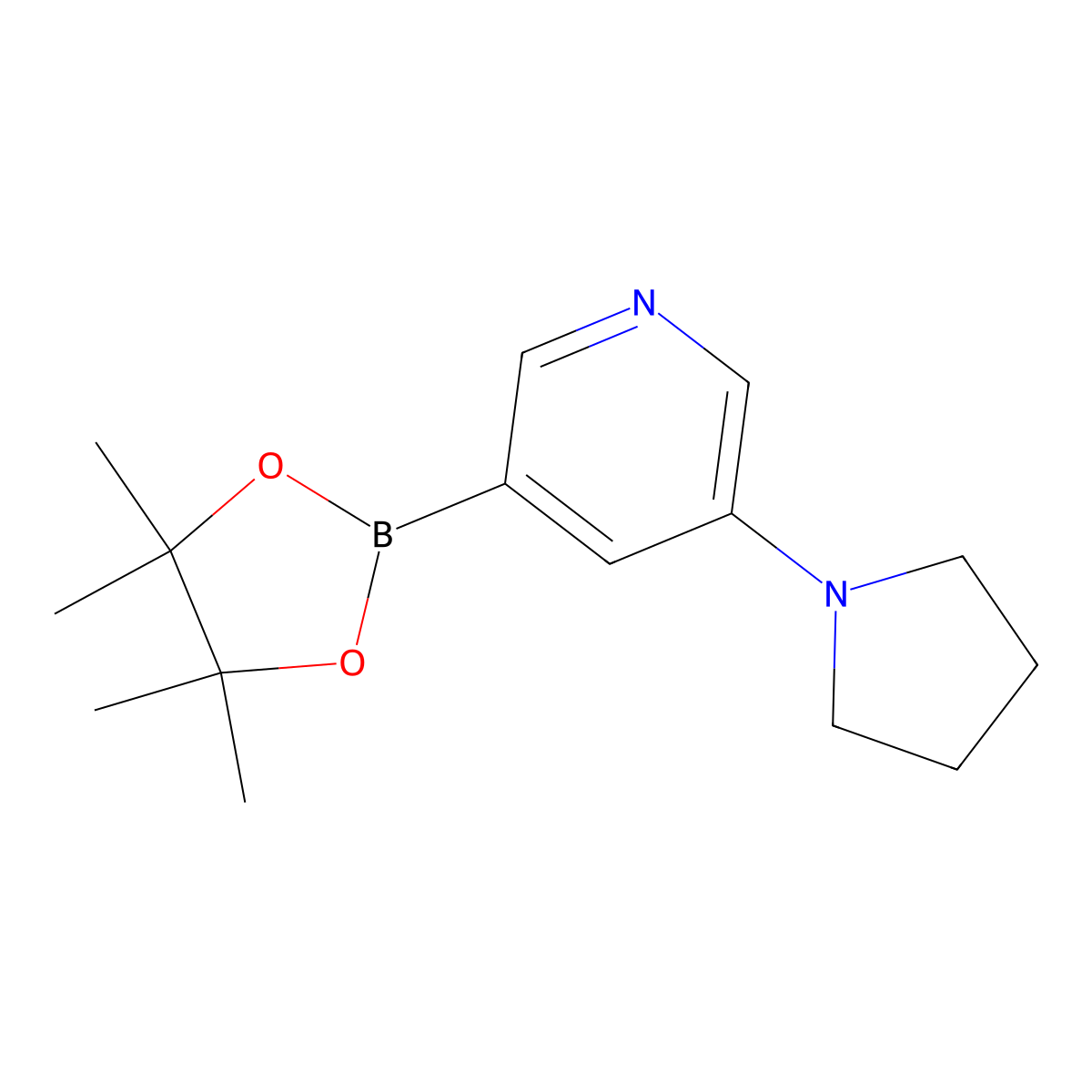 3-(Pyrrolidin-1-yl)-5-(4,4,5,5-tetramethyl-1,3,2-dioxaborolan-2-yl)pyridine molecular structure, CAS 1201644-49-6