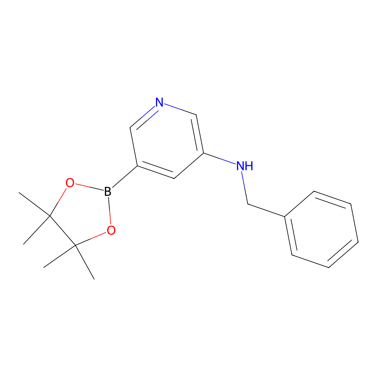 N-Benzyl-5-(4,4,5,5-tetramethyl-1,3,2-dioxaborolan-2-YL)pyridin-3-amine molecular structure, CAS 1201645-45-5