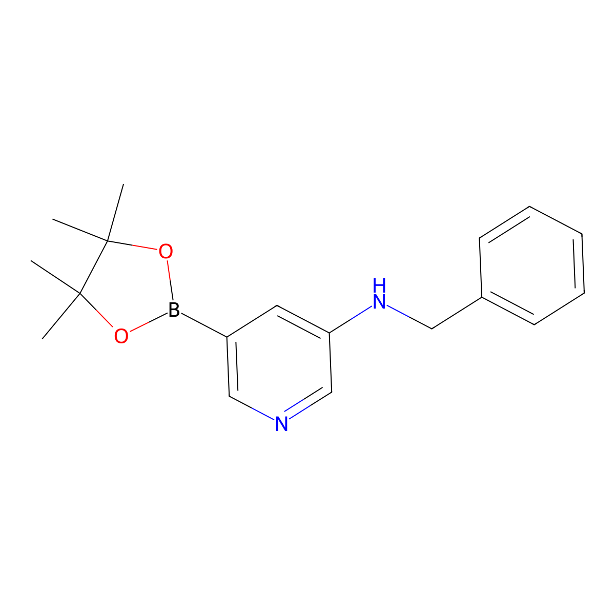 N-Benzyl-5-(4,4,5,5-tetramethyl-1,3,2-dioxaborolan-2-YL)pyridin-3-amine molecular structure, CAS 1201645-45-5