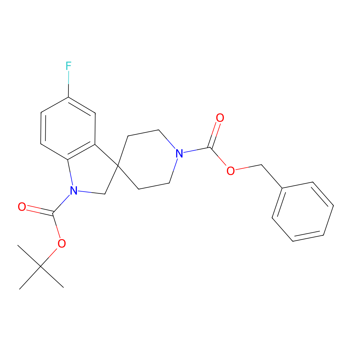 1'-Benzyl 1-tert-butyl 5-fluorospiro[indoline-3,4'-piperidine]-1,1'-dicarboxylate molecular structure, CAS 1201649-36-6