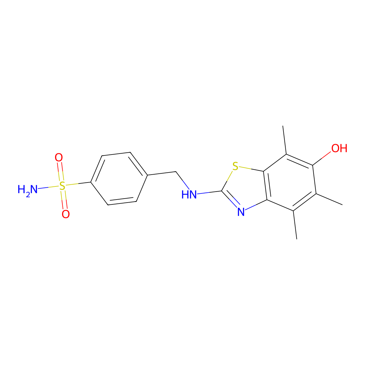 4-[[(6-Hydroxy-4,5,7-trimethyl-1,3-benzothiazol-2-yl)amino]methyl]benzenesulfonamide molecular structure, CAS 120165-51-7
