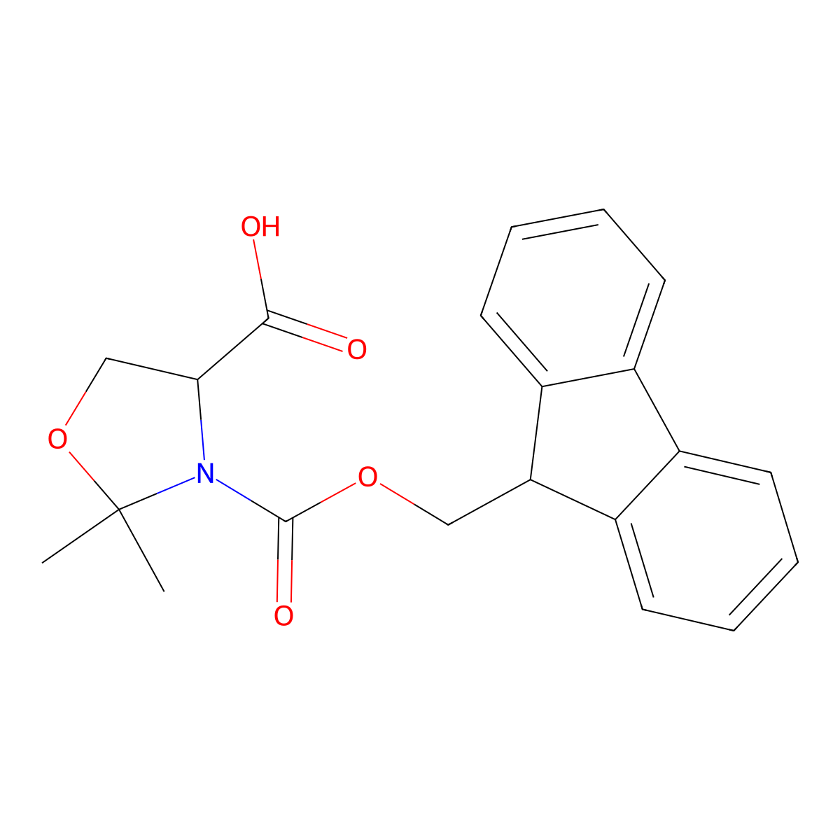 (S)-3-(((9H-fluoren-9-yl)methoxy)carbonyl)-2,2-dimethyloxazolidine-4-carboxylic acid molecular structure, CAS 1201651-31-1