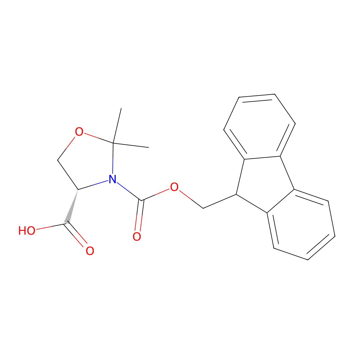 (S)-3-(((9H-fluoren-9-yl)methoxy)carbonyl)-2,2-dimethyloxazolidine-4-carboxylic acid molecular structure, CAS 1201651-31-1