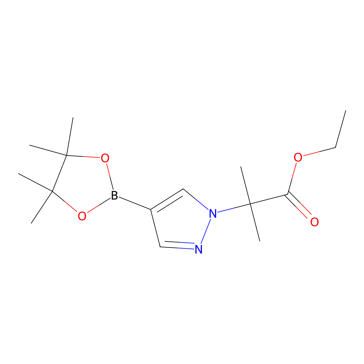 ethyl 2-methyl-2-(4-(4,4,5,5-tetramethyl-1,3,2-dioxaborolan-2-yl)-1H-pyrazol-1-yl)propanoate molecular structure, CAS 1201657-32-0