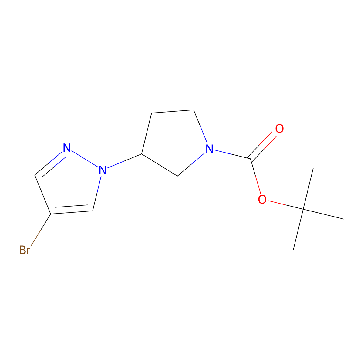 tert-butyl 3-(4-bromo-1H-pyrazol-1-yl)pyrrolidine-1-carboxylate molecular structure, CAS 1201657-89-7