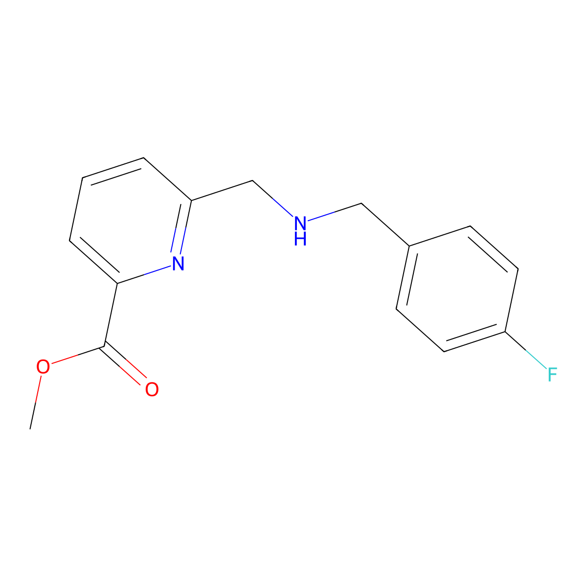 Methyl 6-(((4-fluorobenzyl)amino)methyl)picolinate molecular structure, CAS 1201663-99-1