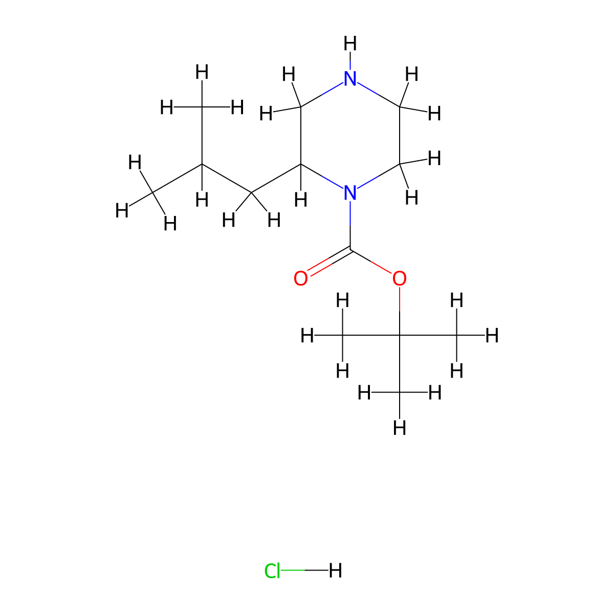 tert-Butyl 2-isobutylpiperazine-1-carboxylate hydrochloride molecular structure, CAS 1201785-12-7