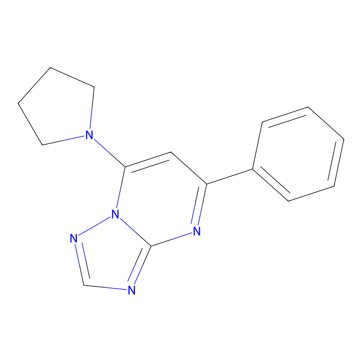 5-Phenyl-7-pyrrolidin-1-yl-[1,2,4]triazolo[1,5-a]pyrimidine molecular structure, CAS 1201912-19-7