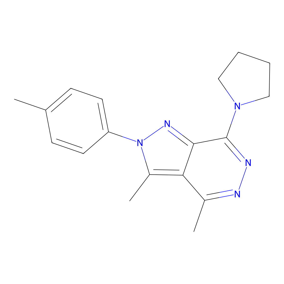 3,4-dimethyl-2-(4-methylphenyl)-7-(1-pyrrolidinyl)-2H-pyrazolo[3,4-d]pyridazine molecular structure, CAS 1201912-22-2
