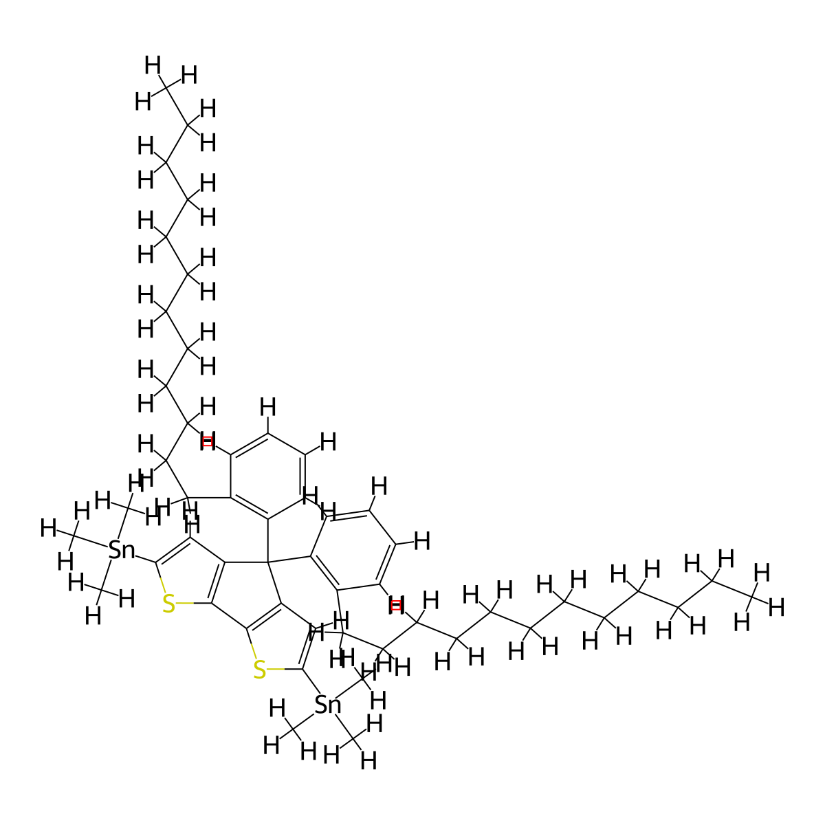 (4,4-Bis(2-dodecylphenyl)-4H-cyclopenta[1,2-b:5,4-b']dithiophene-2,6-diyl)bis(trimethylstannane) molecular structure, CAS 1201921-81-4