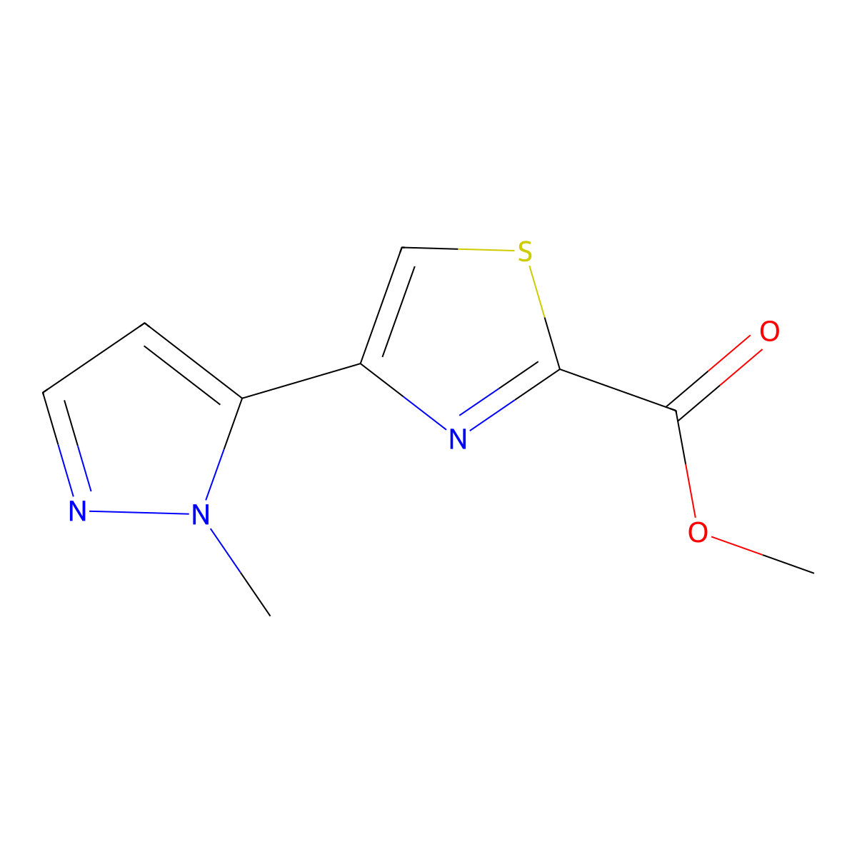 methyl 4-(1-methyl-1H-pyrazol-5-yl)-1,3-thiazole-2-carboxylate molecular structure, CAS 1201923-49-0