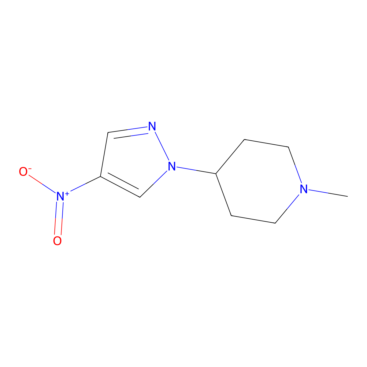 1-methyl-4-(4-nitro-1H-pyrazol-1-yl)piperidine molecular structure, CAS 1201935-35-4