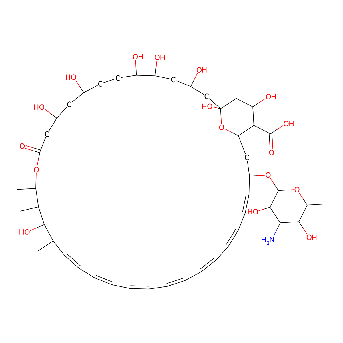 (1R,3S,5R,6R,9R,11R,15S,16R,17R,18S,33R,35S,36R,37S)-33-((2R,3S,4S,5S,6R)-4-amino-3,5-dihydroxy-6-methyloxan-2-yl)oxy-1,3,5,6,9,11,17,37-octahydroxy-15,16,18-trimethyl-13-oxo-14,39-dioxabicyclo(33.3.1)nonatriaconta-19,21,23,25,27,29,31-heptaene-36-carboxylic acid molecular structure, CAS 1202017-46-6