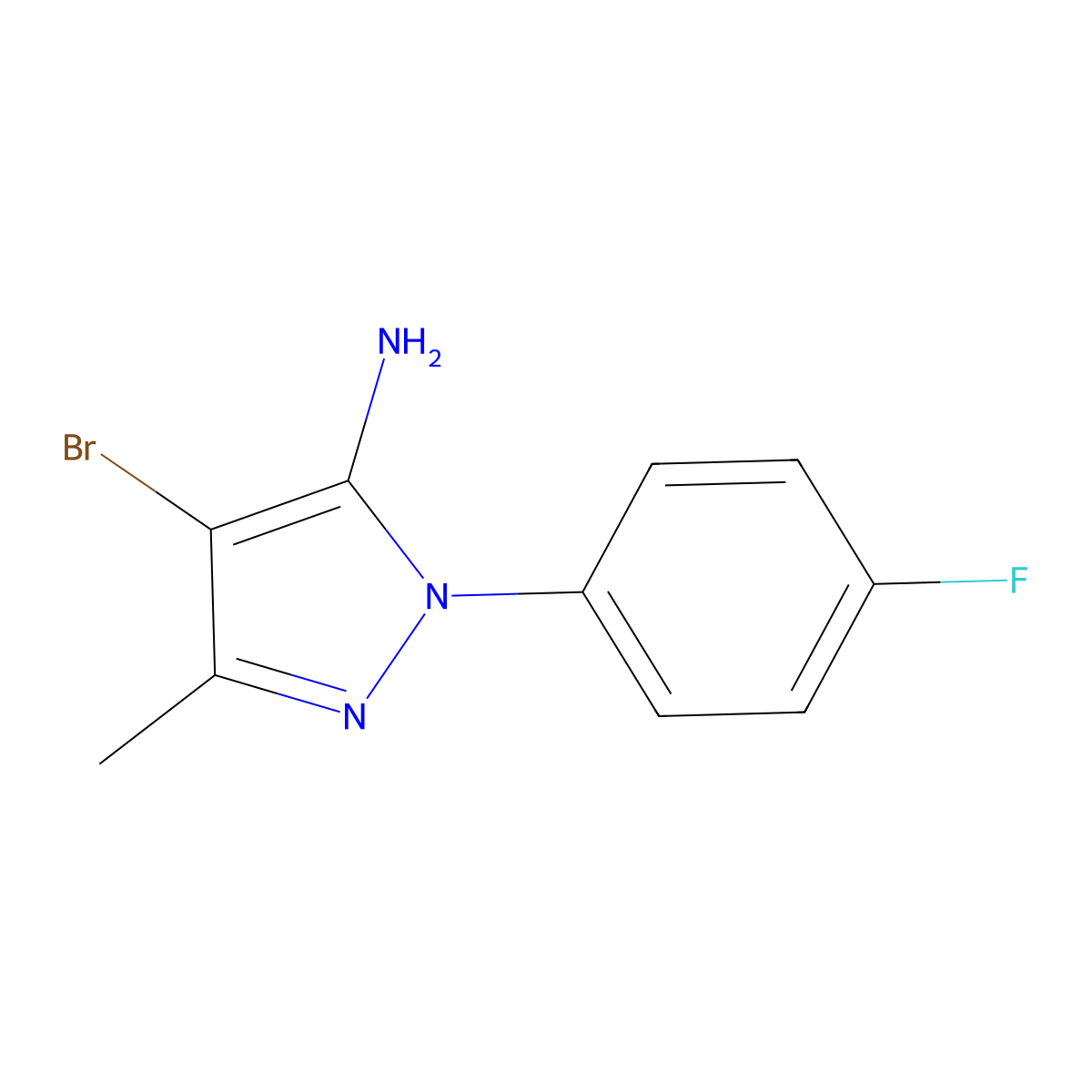 4-Bromo-1-(4-fluorophenyl)-3-methyl-1H-pyrazol-5-amine molecular structure, CAS 1202029-11-5