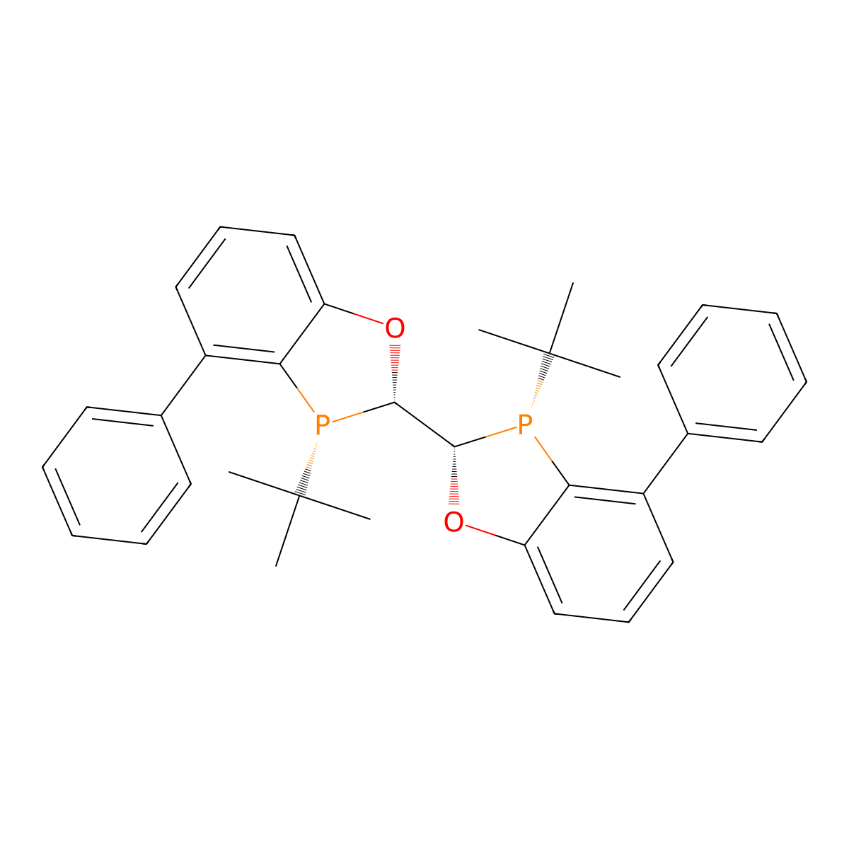 (2S,2'S,3S,3'S)-3,3'-Di-tert-butyl-4,4'-diphenyl-2,2',3,3'-tetrahydro-2,2'-bibenzo[d][1,3]oxaphosphole , (2S,2'S,3S,3'S)-Ph-BIBOP molecular structure, CAS 1202033-21-3