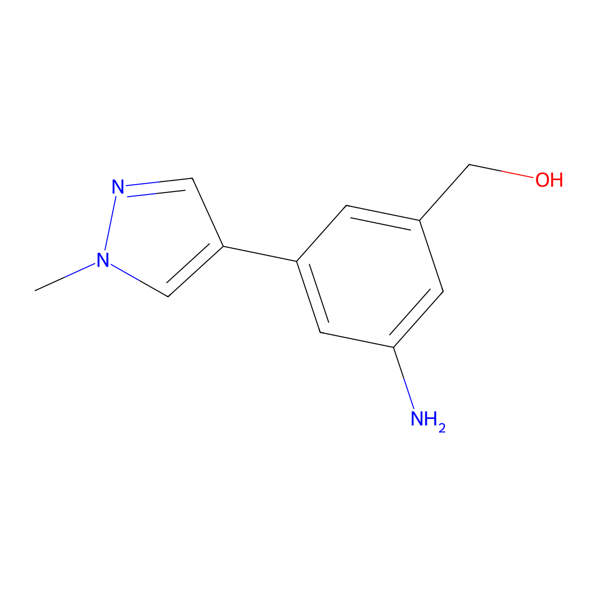 (3-amino-5-(1-methyl-1H-pyrazol-4-yl)phenyl)methanol molecular structure, CAS 1202036-26-7