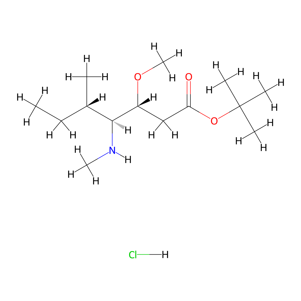 (3r,4s,5s)-Tert-butyl 3-methoxy-5-methyl-4-(methylamino)heptanoate hydrochloride molecular structure, CAS 120205-48-3