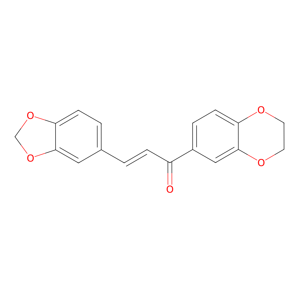 (E)-3-(1,3-benzodioxol-5-yl)-1-(2,3-dihydro-1,4-benzodioxin-6-yl)prop-2-en-1-one molecular structure, CAS 1202071-79-1