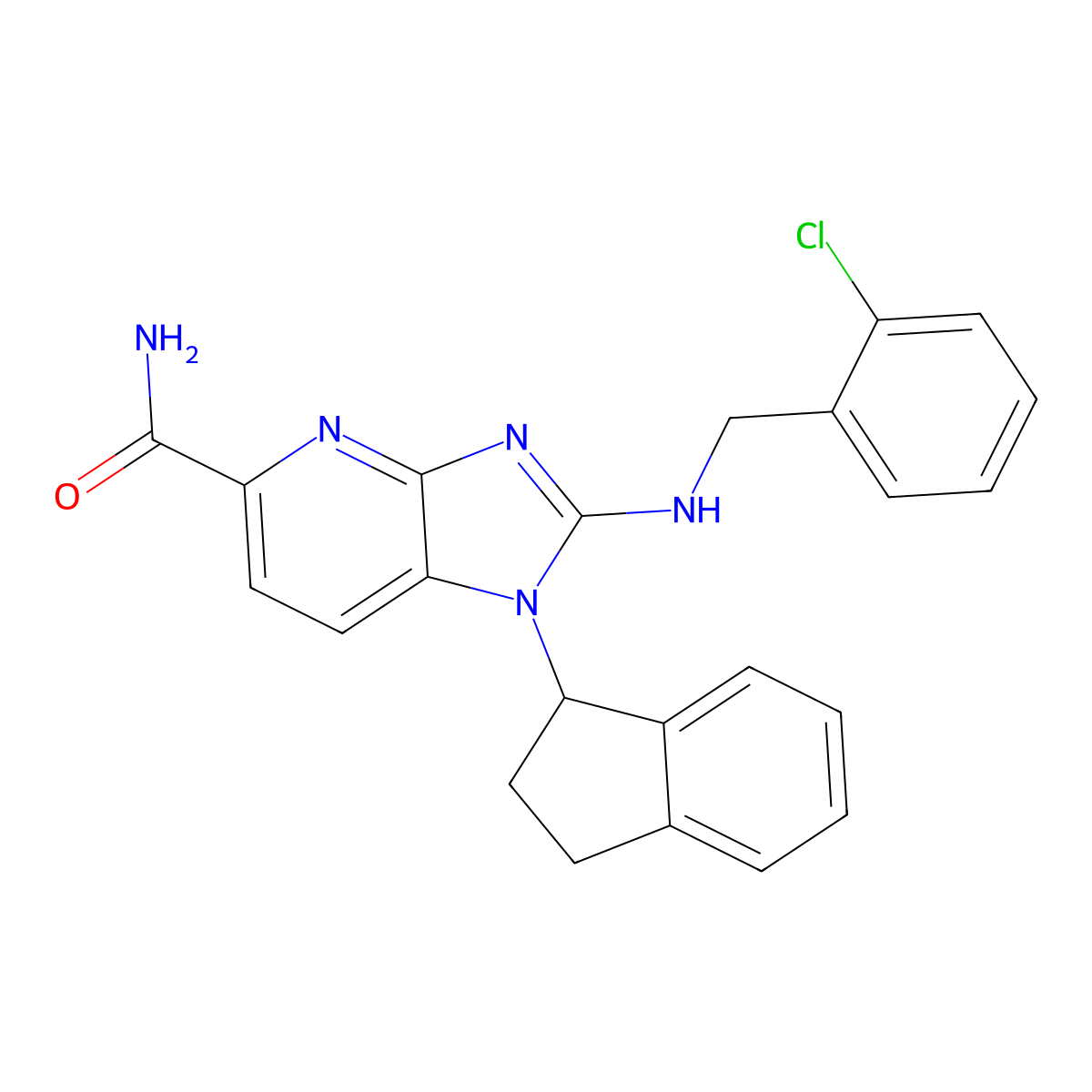 (R)-2-(2-chlorobenzylamino)-1-(2,3-dihydro-1H-inden-1-yl)-1H-imidazo[4,5-b]pyridine-5-carboxamide molecular structure, CAS 1202159-38-3