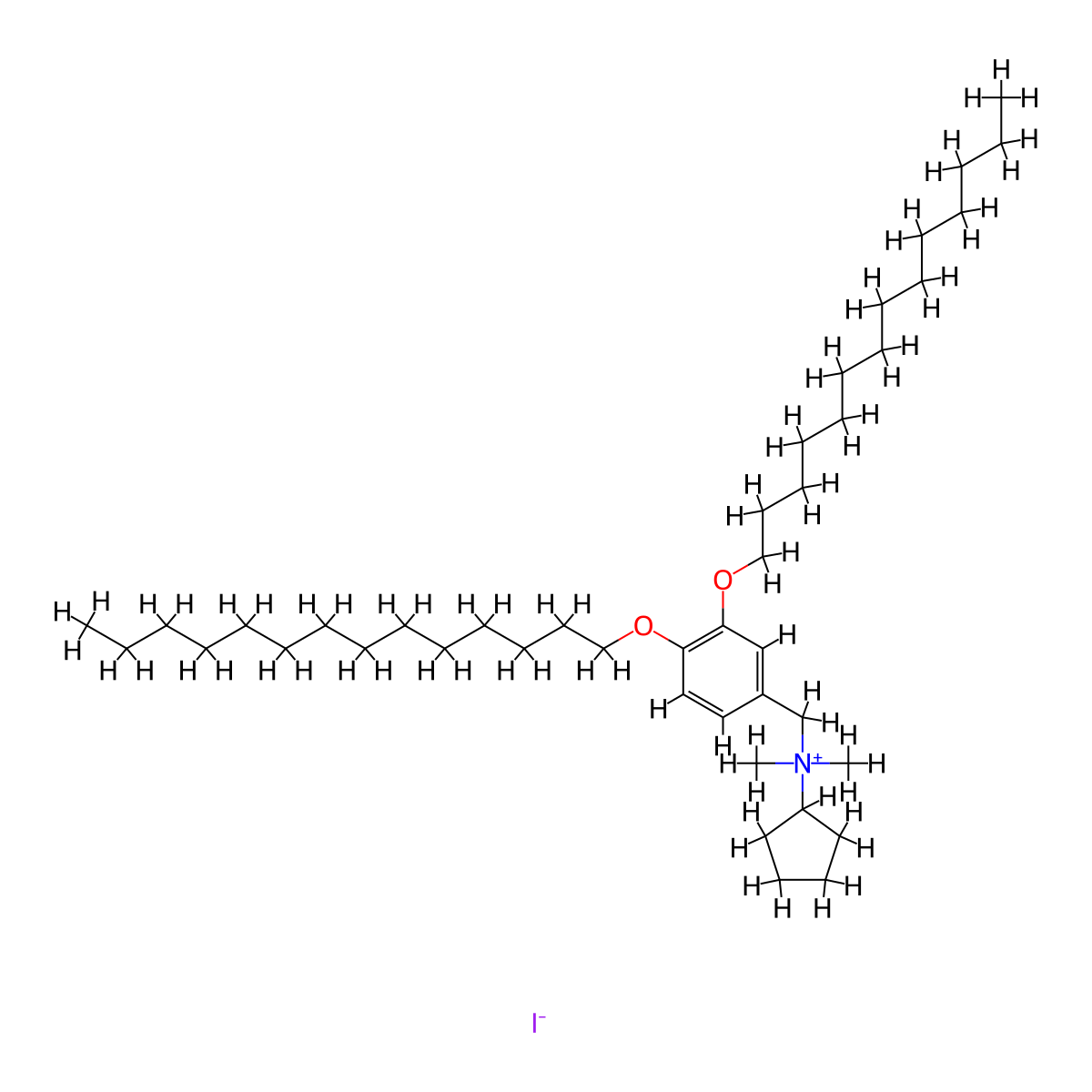 N-cyclopentyl-N,N-dimethyl-3,4-bis(tetradecyloxy)-benzenemethanaminium, iodide molecular structure, CAS 1202208-36-3