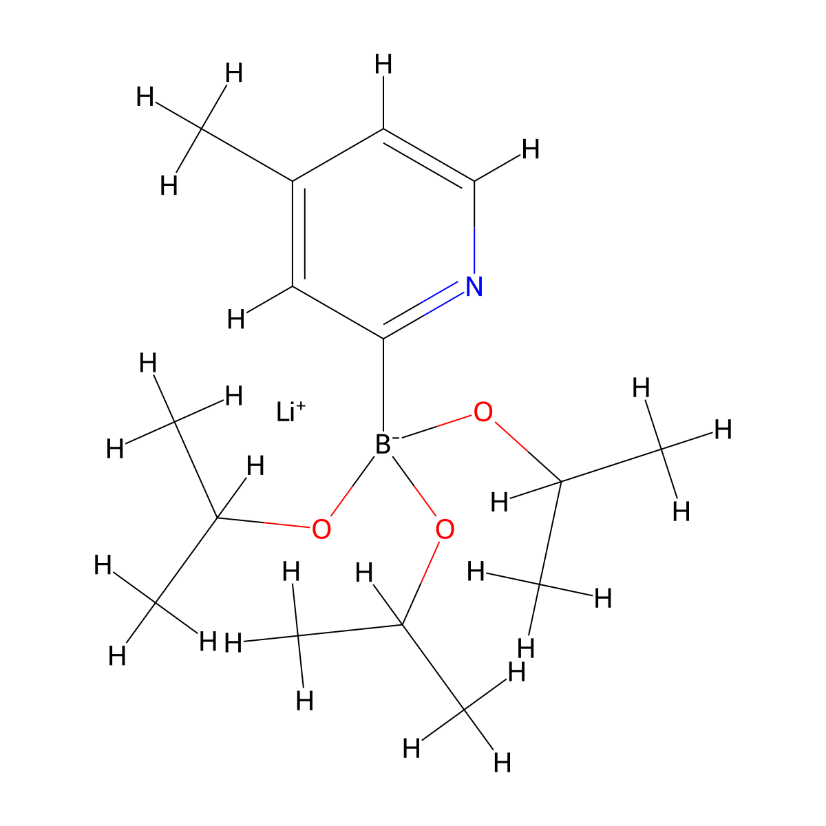 Lithium triisopropyl 2-(4-methylpyridyl)borate molecular structure, CAS 1202220-93-6