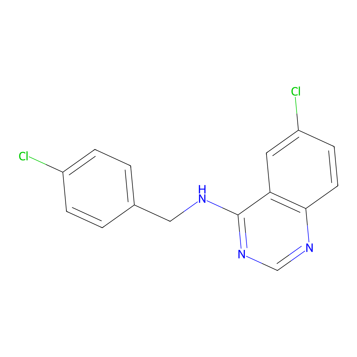 6-chloro-N-(4-chlorobenzyl)quinazolin-4-amine molecular structure, CAS 1202227-76-6