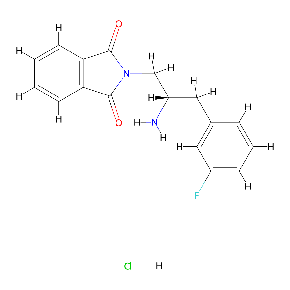 2-[(2S)-2-amino-3-(3-fluorophenyl)propyl]-2,3-dihydro-1H-isoindole-1,3-dione hydrochloride molecular structure, CAS 1202237-87-3